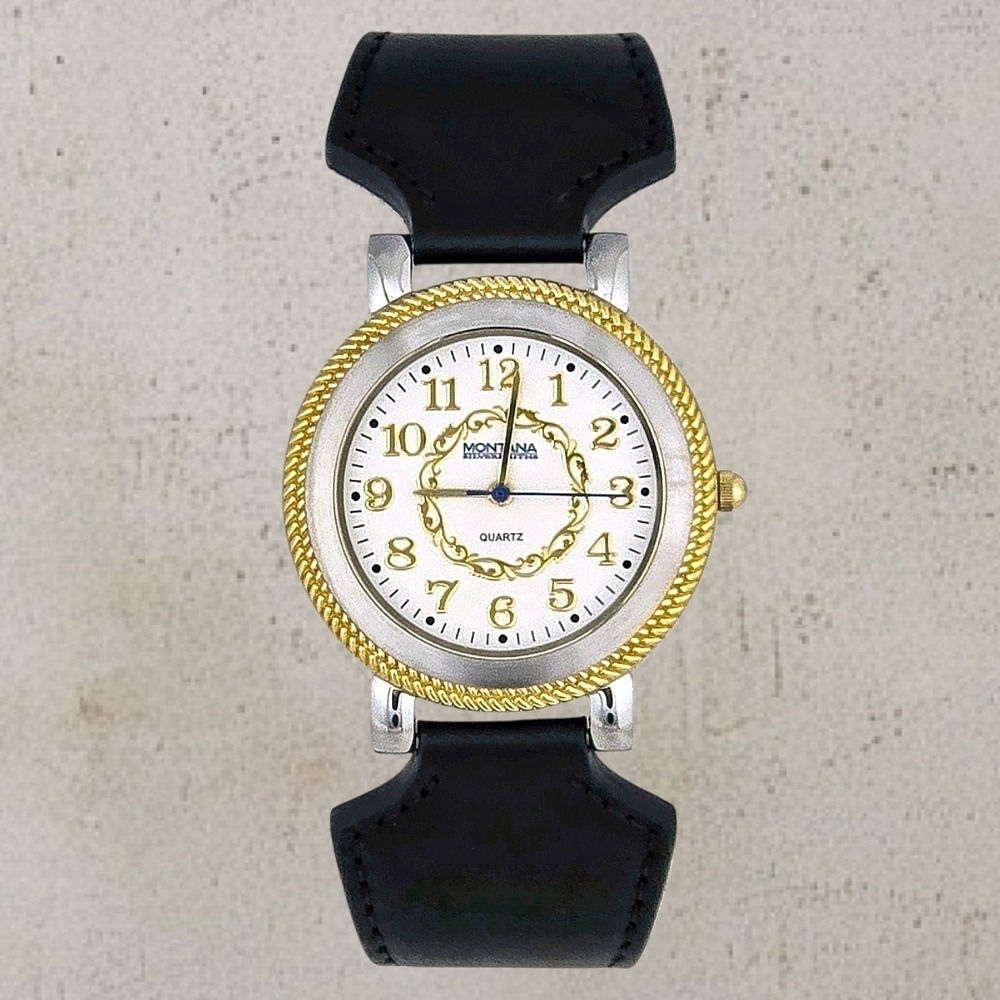 Montana Silversmiths Ladies Two-Tone Rope Bezel Watch Leather Strap - New NWOT